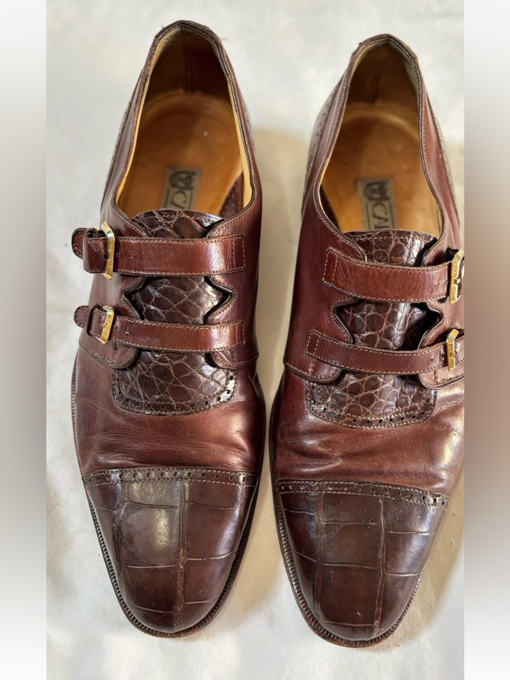 Caporicci Men’s 10 Genuine Alligator Leather Double Monk Strap Shoes Italy